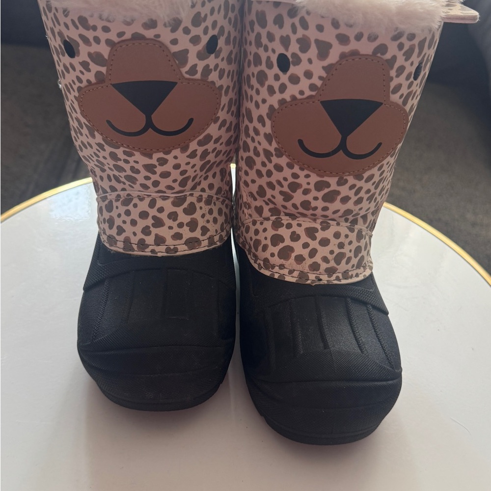 Cat & Jack Leopard Print Kids Rain Boots - Black and Brown